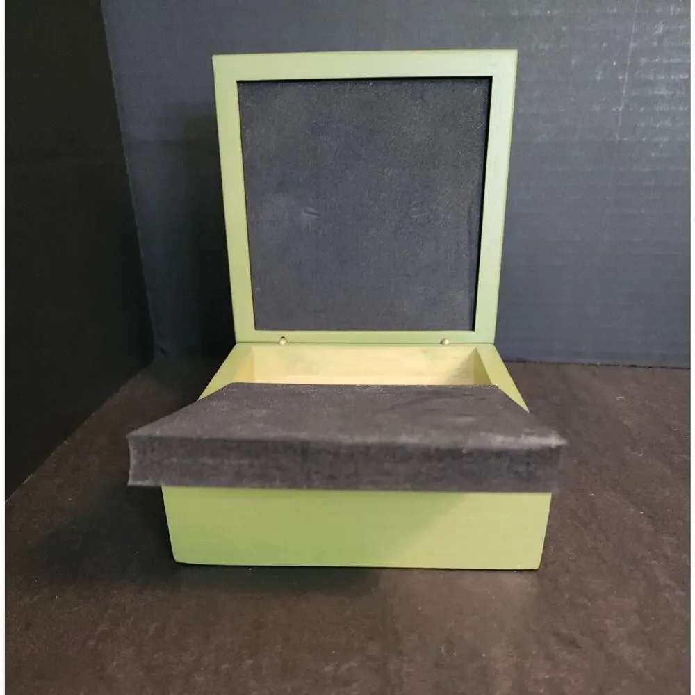 Arnie Fisk Print Tile Top Green Wooden Jewelry/Trinket Box 5.5